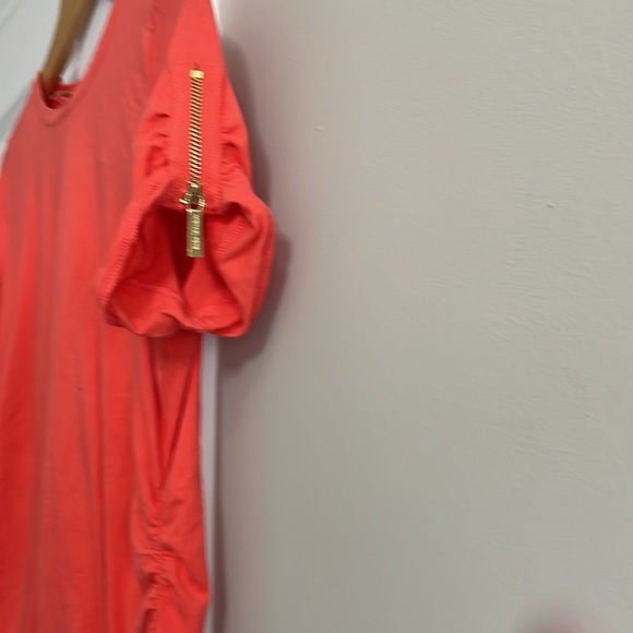Michael by Michael Kors orange short sleeves top with gold zippers. - Picture 2 of 6